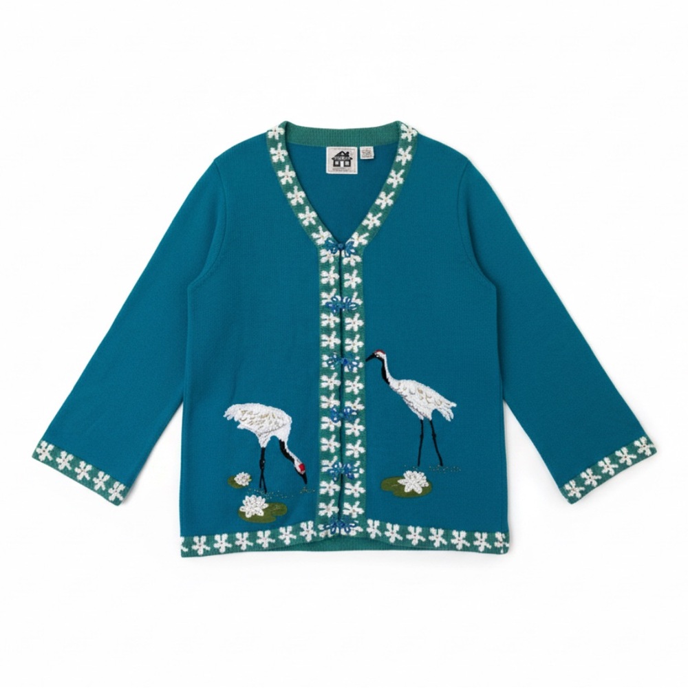 Vintage STORYBOOK KNITS cranes granny cardigan